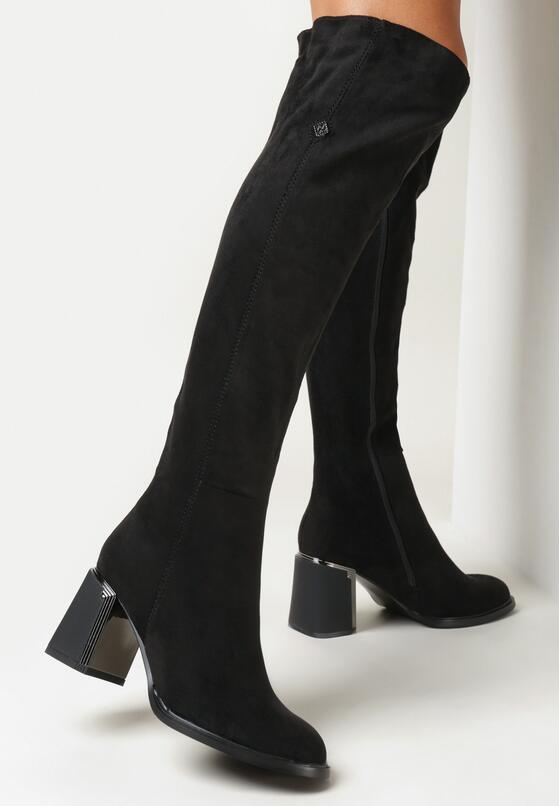 Czarne Kozaki na Metalicznym Obcasie z Cholewką za Kolano Erenem 2