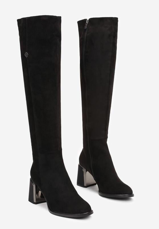 Czarne Kozaki na Metalicznym Obcasie z Cholewką za Kolano Erenem 4