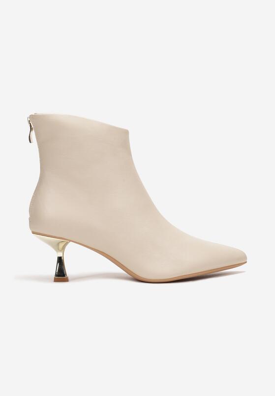 Beżowe Botki na Metalicznym Obcasie Kaczuszka Lechana 3