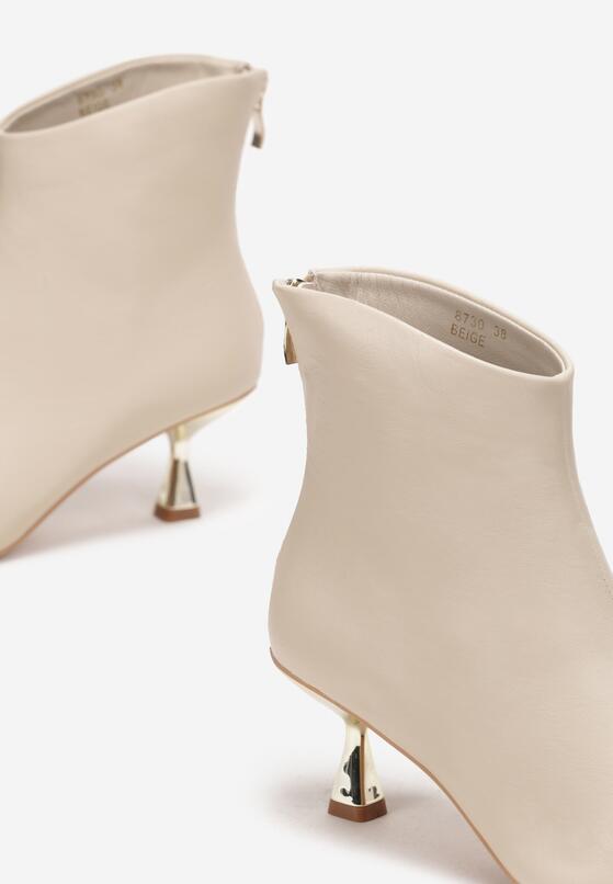 Beżowe Botki na Metalicznym Obcasie Kaczuszka Lechana 5