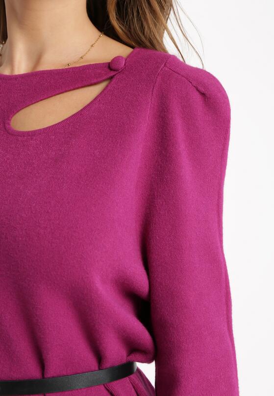 Fuksjowa Sukienka Midi o Pudełkowym Fasonie z Wycięciem przy Dekolcie Diamantino 5