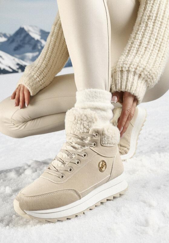 Beżowe Sneakersy Mocno Ocieplone Sztucznym Futerkiem Rosanas 1