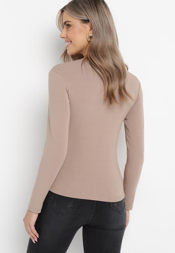 Ciemnobeżowa Bluzka z Elastycznej Dzianiny Hiressa 3