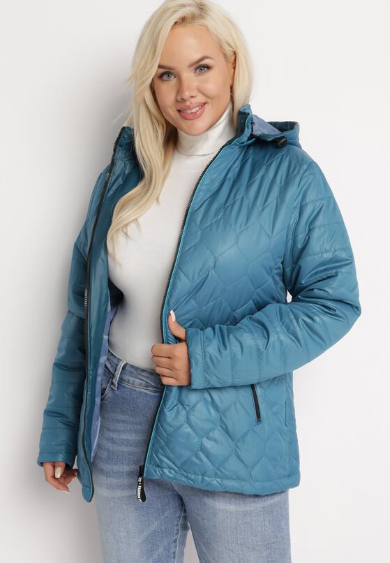 Jasnoniebieska Kurtka Pikowana z Odpinanym Kapturem i Kieszeniami Amores 2