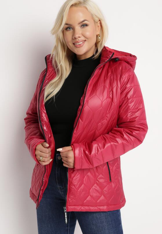 Czerwona Kurtka Pikowana z Odpinanym Kapturem i Kieszeniami Amores 2