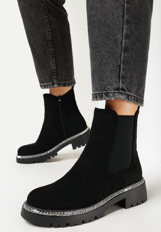 Czarne Botki w Stylu Sztybletów z Cyrkoniami Wokół Podeszwy Exosia 1