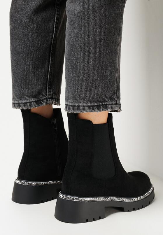Czarne Botki w Stylu Sztybletów z Cyrkoniami Wokół Podeszwy Exosia 2
