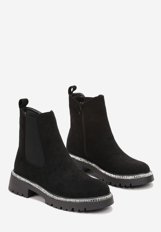 Czarne Botki w Stylu Sztybletów z Cyrkoniami Wokół Podeszwy Exosia 4