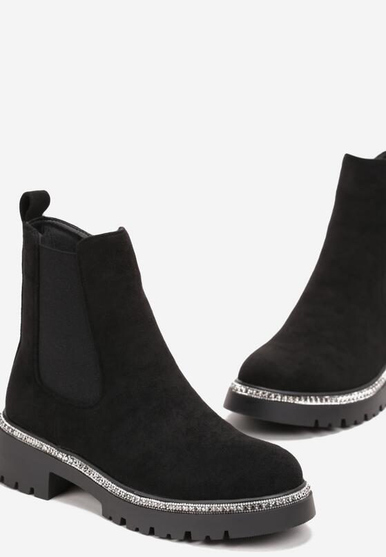 Czarne Botki w Stylu Sztybletów z Cyrkoniami Wokół Podeszwy Exosia 5