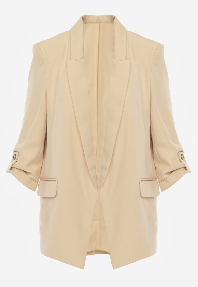 Beżowa Marynarka Niezapinana z Kieszeniami i Rękawami 3/4 Fllavia 6