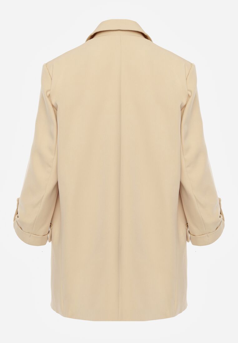 Beżowa Marynarka Niezapinana z Kieszeniami i Rękawami 3/4 Fllavia 7