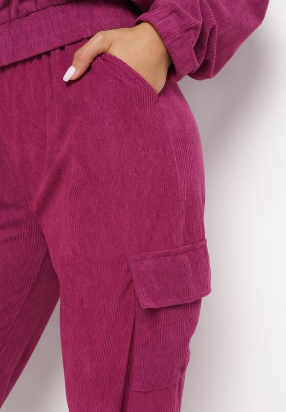 Fioletowy Komplet Casual Kurtka w Typie Bomber i Spodnie z Kieszeniami z Klapami Montese 5