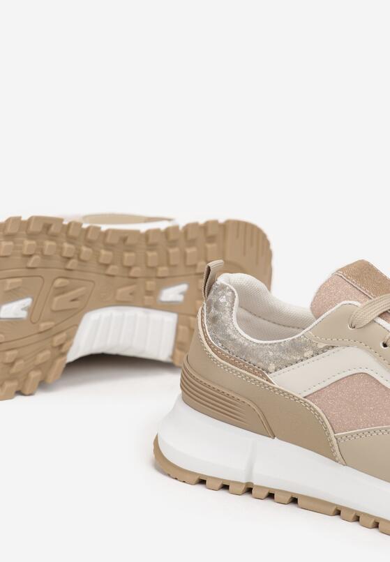 Ciemnobeżowe Sneakersy Ozdobione Brokatem Noara 5