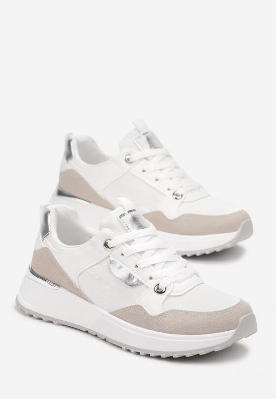 Białe Sneakersy Sznurowane z Metalicznymi Wstawkami Raffaele 4