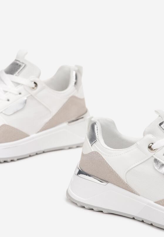 Białe Sneakersy Sznurowane z Metalicznymi Wstawkami Raffaele 5