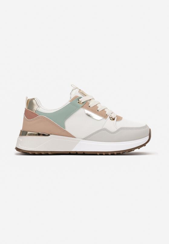Biało-Zielone Sneakersy Sznurowane z Metalicznymi Wstawkami Raffaele 3