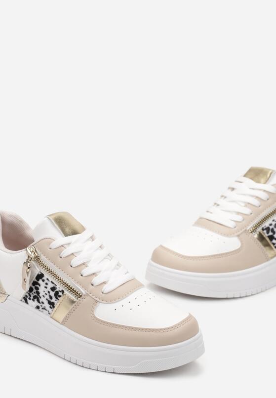 Biało-Różowe Sneakersy z Metaliczną Wstawką i Suwakiem Linoa 5