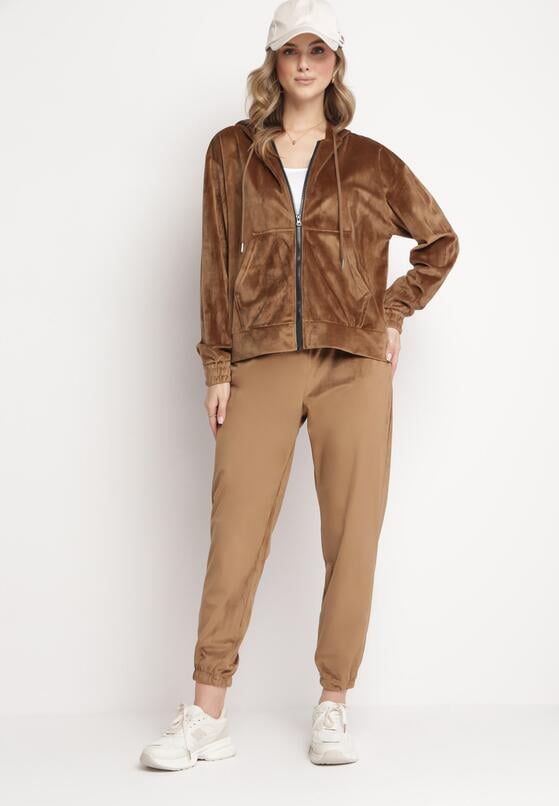 Brązowy 2-częściowy Komplet Dresowy z Welurowej Dzianiny z Bluzą i Spodniami Lagossa 2