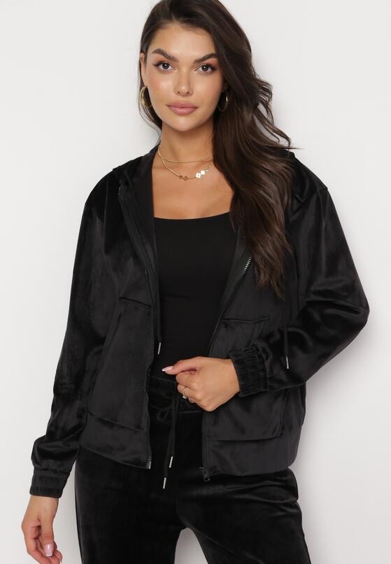 Czarny 2-częściowy Komplet Dresowy z Welurowej Dzianiny z Bluzą i Spodniami Lagossa 4