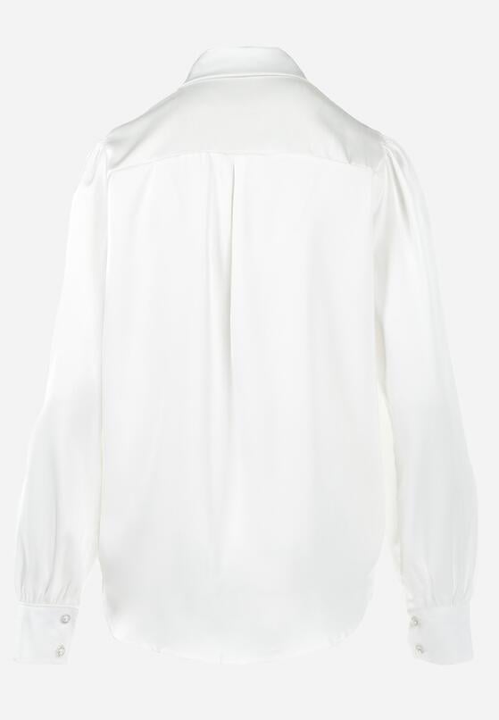 Biała Koszula Vintage z Biżuteryjnymi Guzikami i Kryształkami Przy Kołnierzu Suttave 7