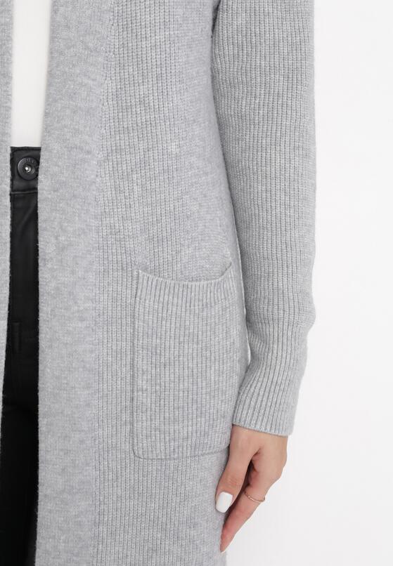 Jasnoszary Długi Kardigan Bez Zapięcia z Kieszeniami Ceddelia 5