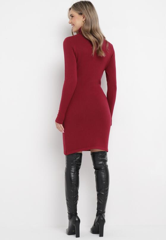 Bordowa Sukienka Midi z Golfem o Sweterkowym Fasonie Abdone 3