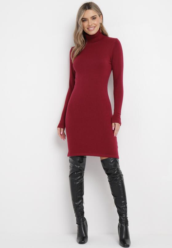 Bordowa Sukienka Midi z Golfem o Sweterkowym Fasonie Abdone 4