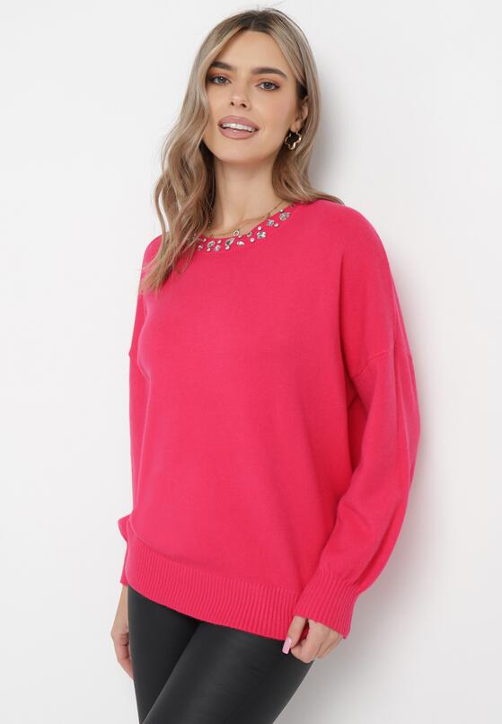 Fuksjowy Kaszmirowy Sweter w Cyrkonie Varelia 2