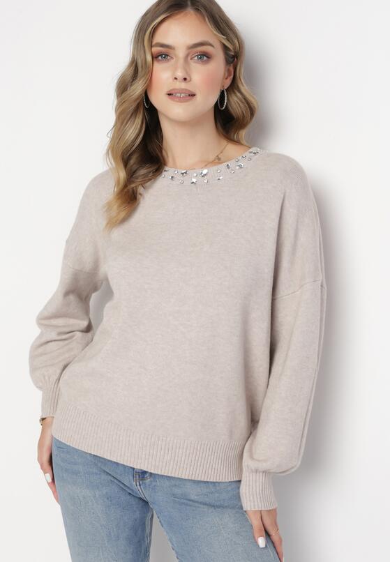 Jasnobeżowy Kaszmirowy Sweter w Cyrkonie Varelia 2