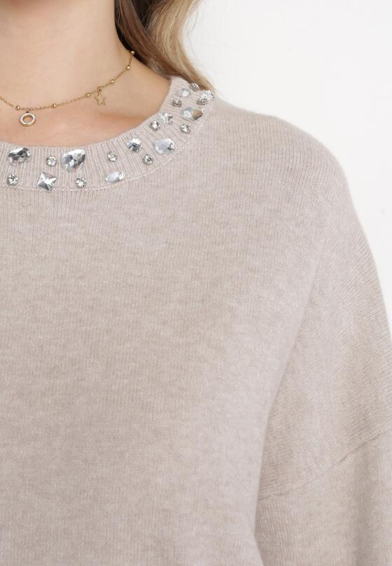 Jasnobeżowy Kaszmirowy Sweter w Cyrkonie Varelia 5