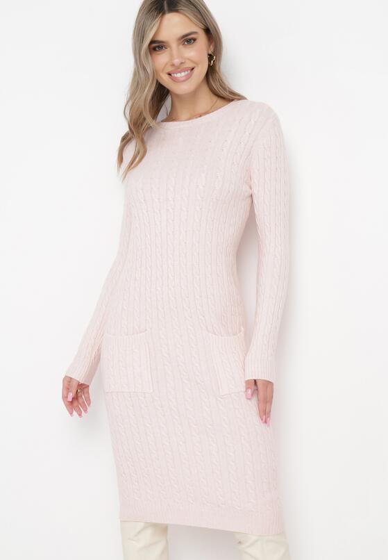 Jasnoróżowa Dzianinowa Sukienka Midi z Bawełną i Kaszmirem Girolama 1