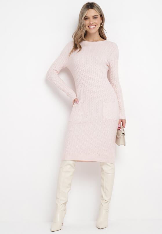 Jasnoróżowa Dzianinowa Sukienka Midi z Bawełną i Kaszmirem Girolama 2