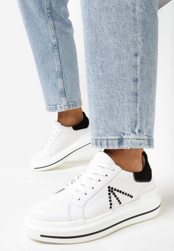 Biało-Czarne Sneakersy na Grubej Podeszwie w Cyrkonie Rizafine 2