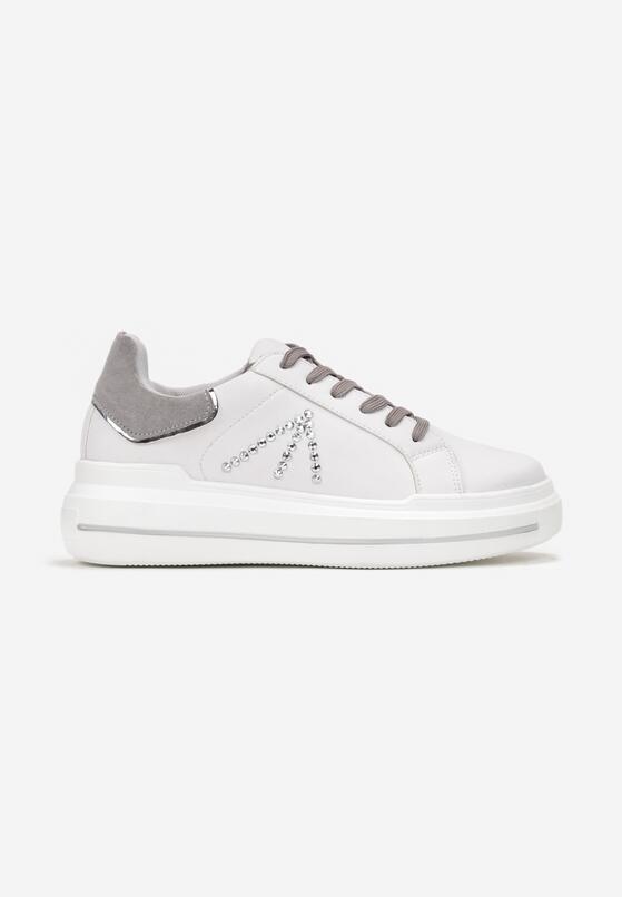 Biało-Szare Sneakersy na Grubej Podeszwie w Cyrkonie Rizafine 3