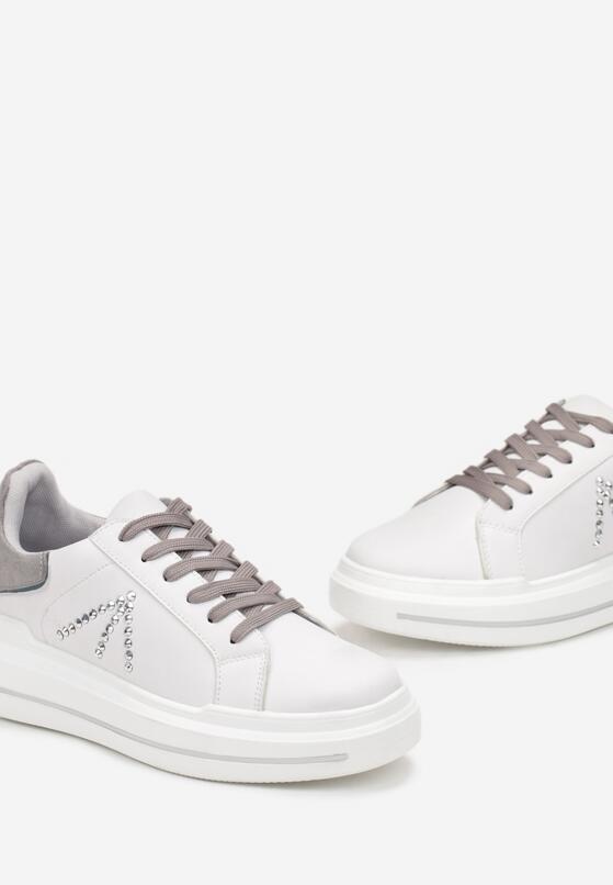 Biało-Szare Sneakersy na Grubej Podeszwie w Cyrkonie Rizafine 5