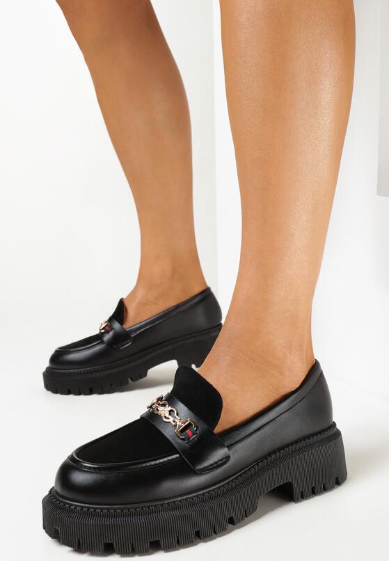 Czarne Mokasyny na Grubej Podeszwie z Klamerką Ambrise 1