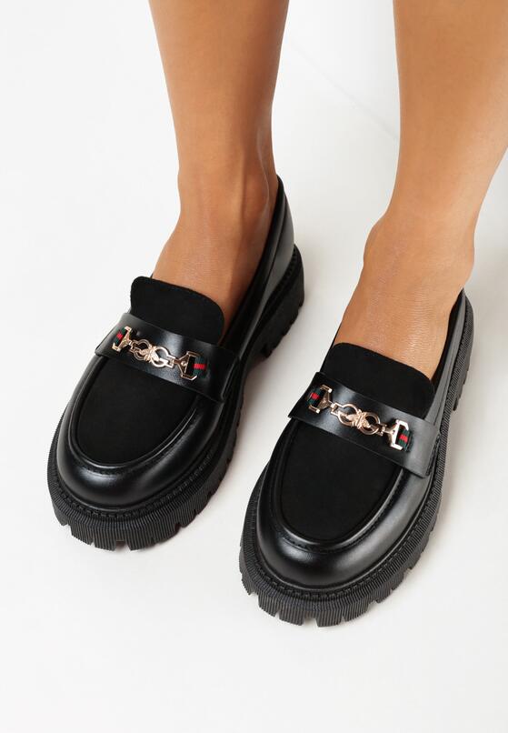 Czarne Mokasyny na Grubej Podeszwie z Klamerką Ambrise 2
