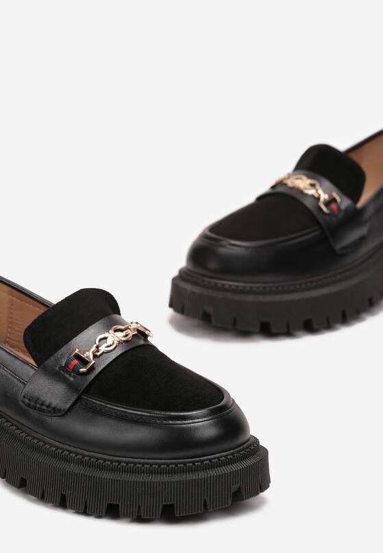Czarne Mokasyny na Grubej Podeszwie z Klamerką Ambrise 5