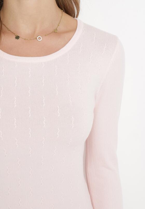 Jasnoróżowy Sweter z Wełną i Kaszmirem z Okrągłym Dekoltem Faniza 5