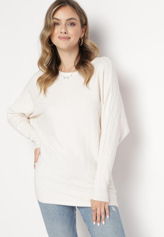 Jasnobeżowy Sweter z Wełną i Kaszmirem z Rękawami Typu Nietoperz Eines 2