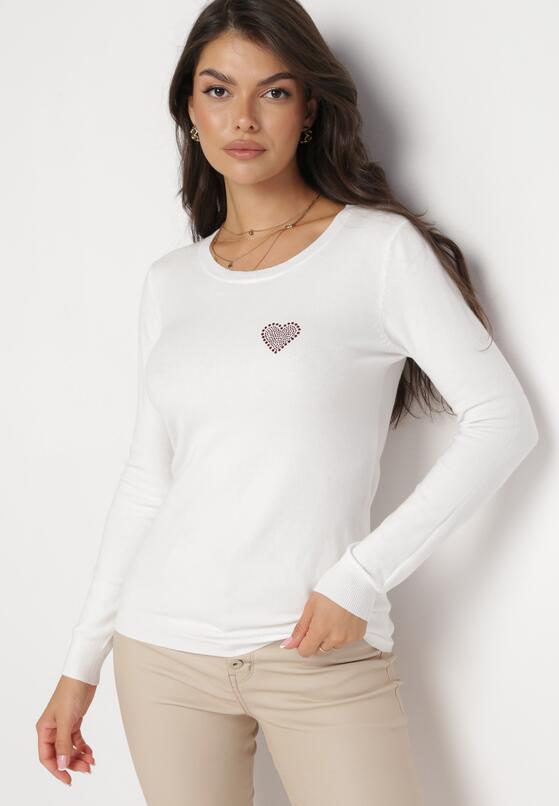 Biały Sweter z Wełną i Kaszmirem z Ozdobną Naszywką z Cyrkoniami Uberta 4