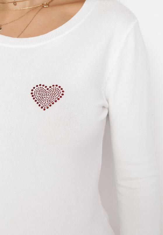 Biały Sweter z Wełną i Kaszmirem z Ozdobną Naszywką z Cyrkoniami Uberta 5