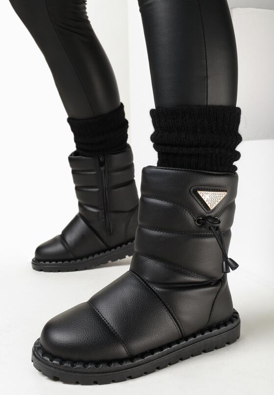 Czarne Śniegowce ze Ściągaczem i Ozdobą w Cyrkonie Loreni 2