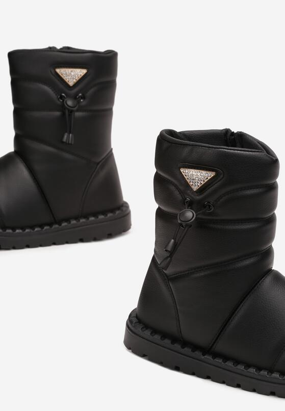 Czarne Śniegowce ze Ściągaczem i Ozdobą w Cyrkonie Loreni 5