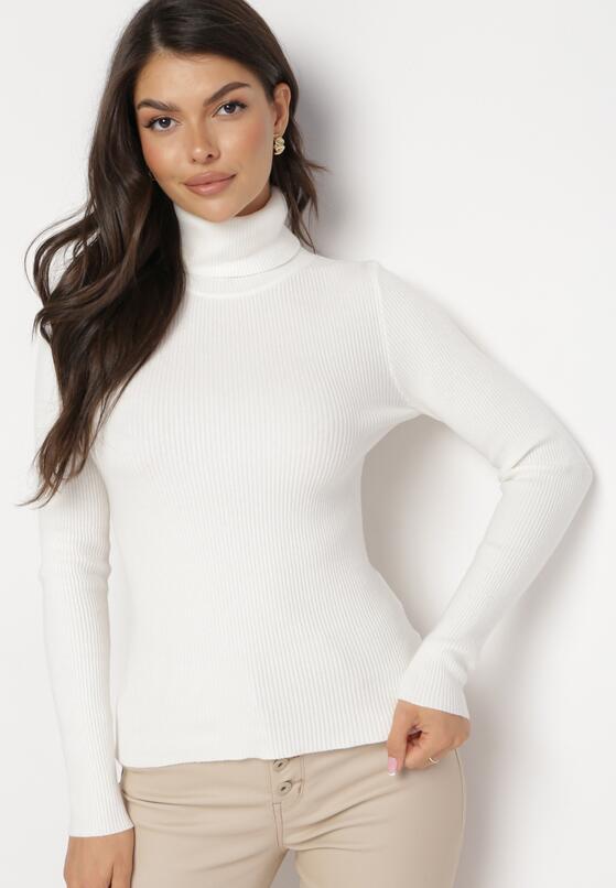 Biały Golf ze Sweterkowej Dzianiny o Dopasowanym Fasonie Vicola 4