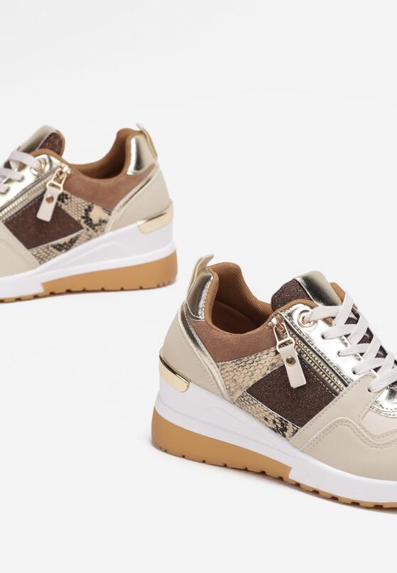 Beżowe Sneakersy na Niewysokim Koturnie Sollance 5