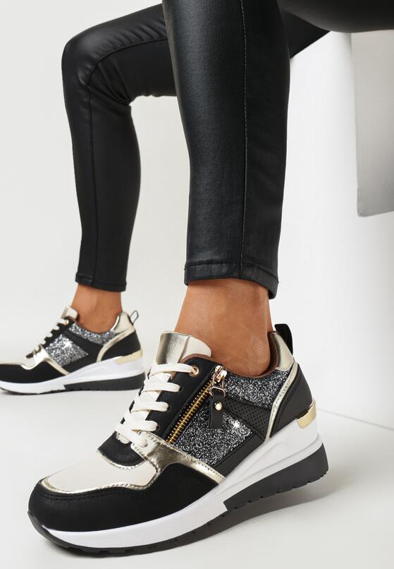 Czarne Sneakersy na Niewysokim Koturnie Sollance 1
