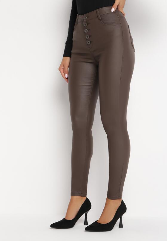Brązowe Modelujące Spodnie Skinny z Imitacji Skóry Natividade 1