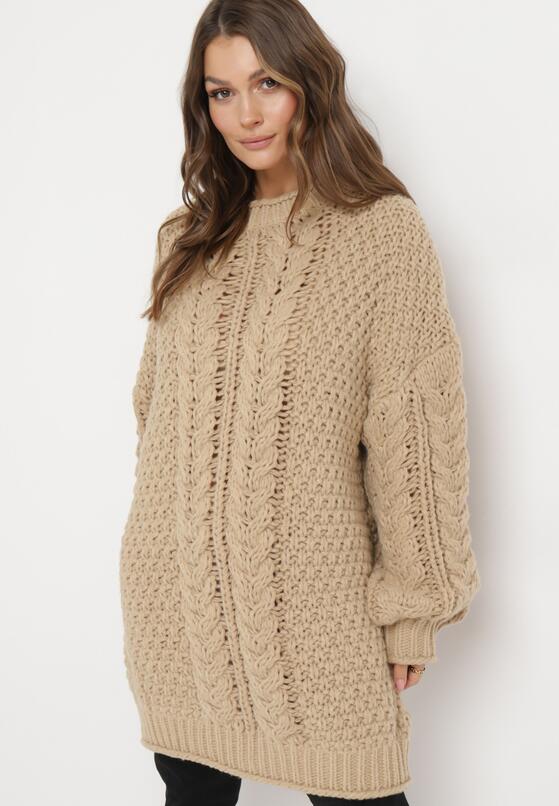 Ciemnobeżowy Sweter Oversize z Szerokim Splotem Voronin 4