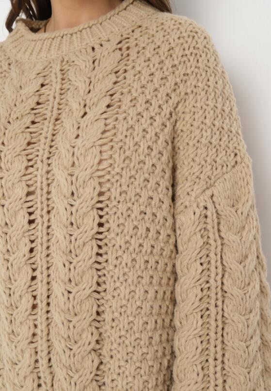 Ciemnobeżowy Sweter Oversize z Szerokim Splotem Voronin 5